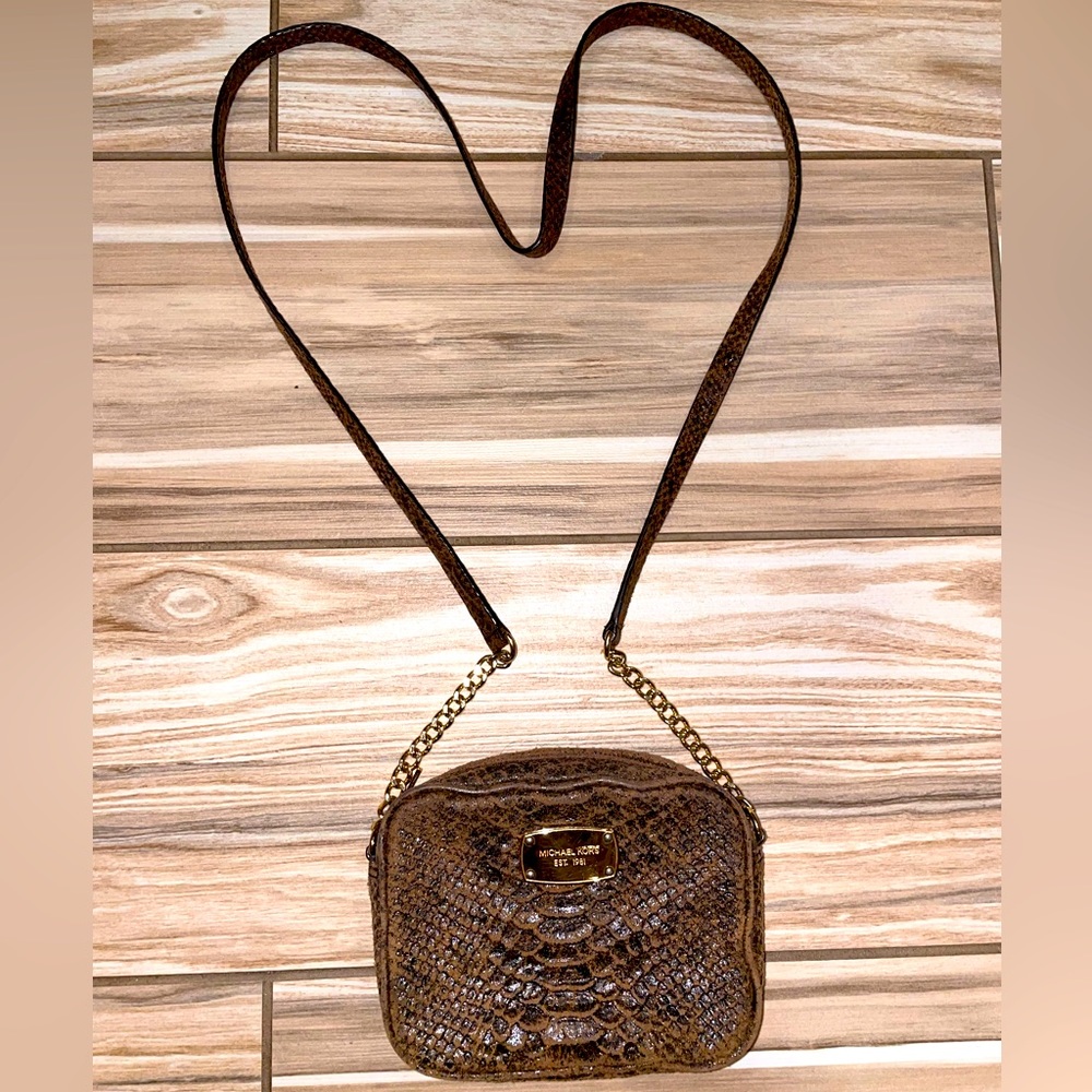 Michael Kors Brown Python Embossed Hamilton Leath… - image 1